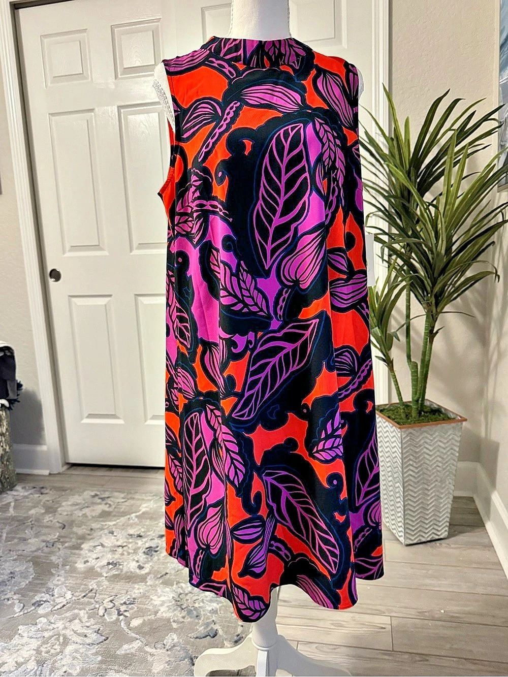Gibson x Latimer Shift Dress Abstract Maxi Dress Orange & Purple Size Medium NWT